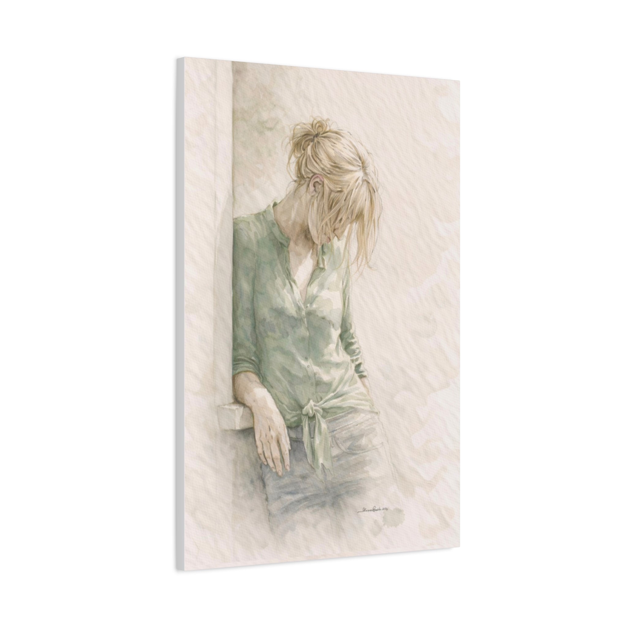 Minimalist Woman Wall Art Neutral Meditation Canvas Pause