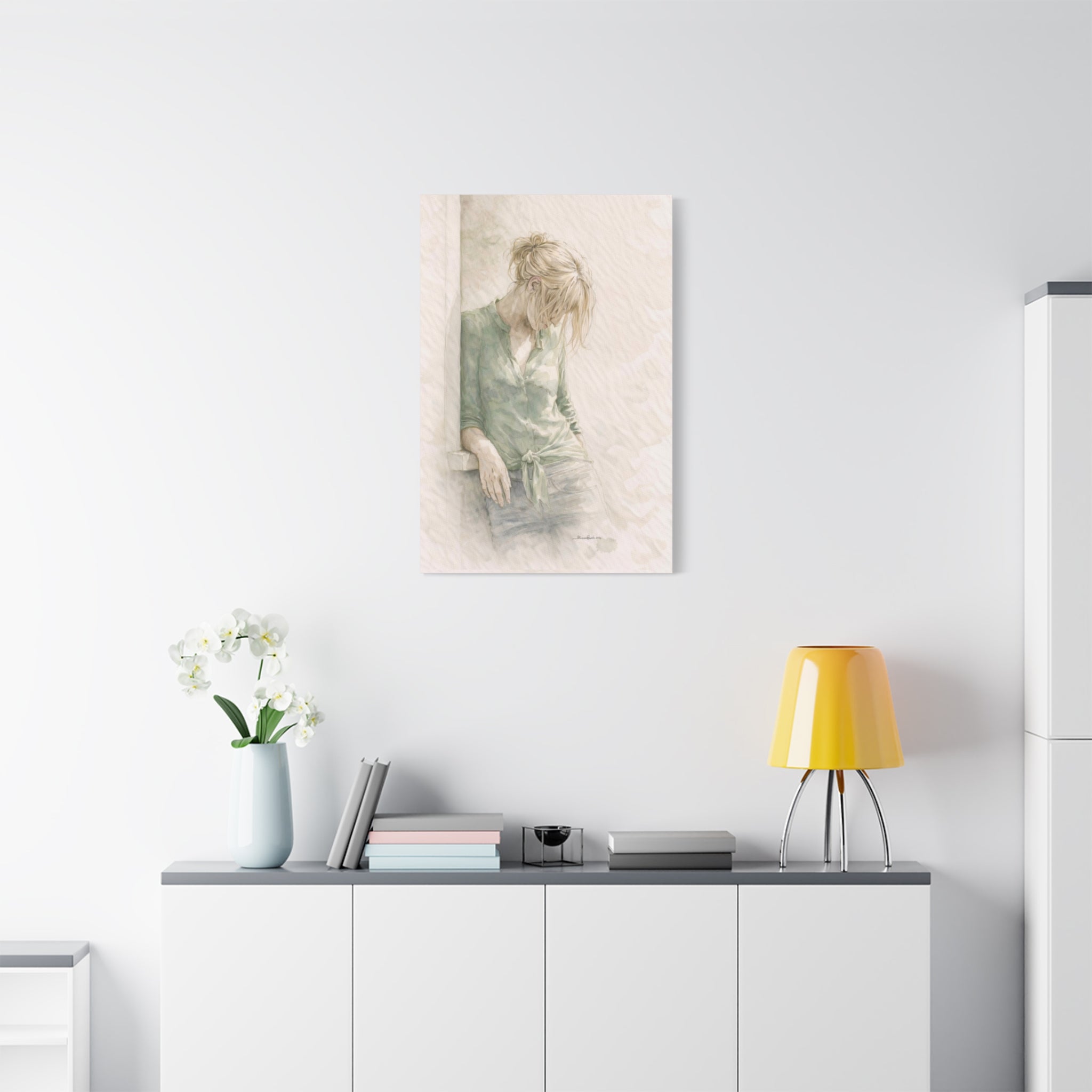 Minimalist Woman Wall Art Neutral Meditation Canvas Pause