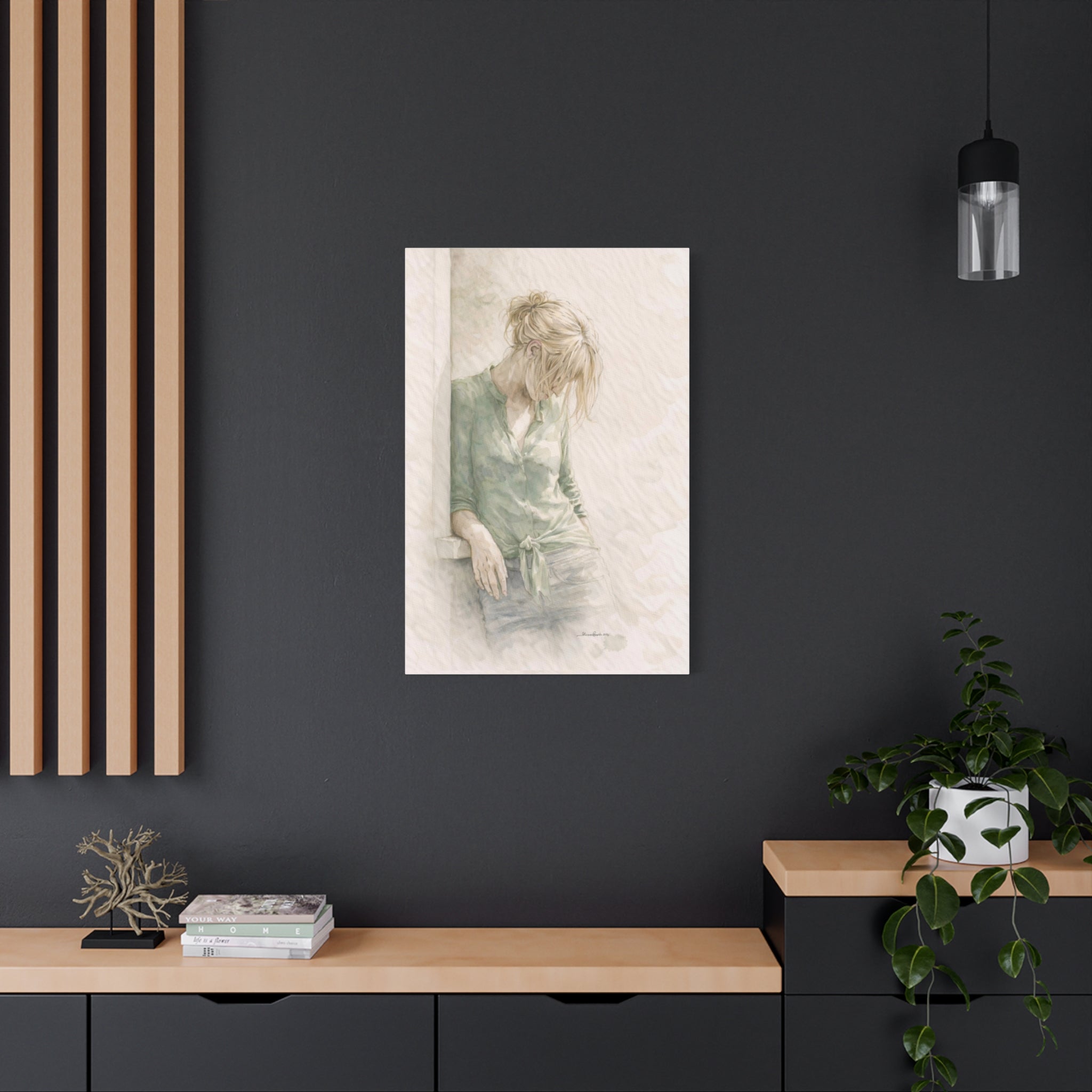 Minimalist Woman Wall Art Neutral Meditation Canvas Pause
