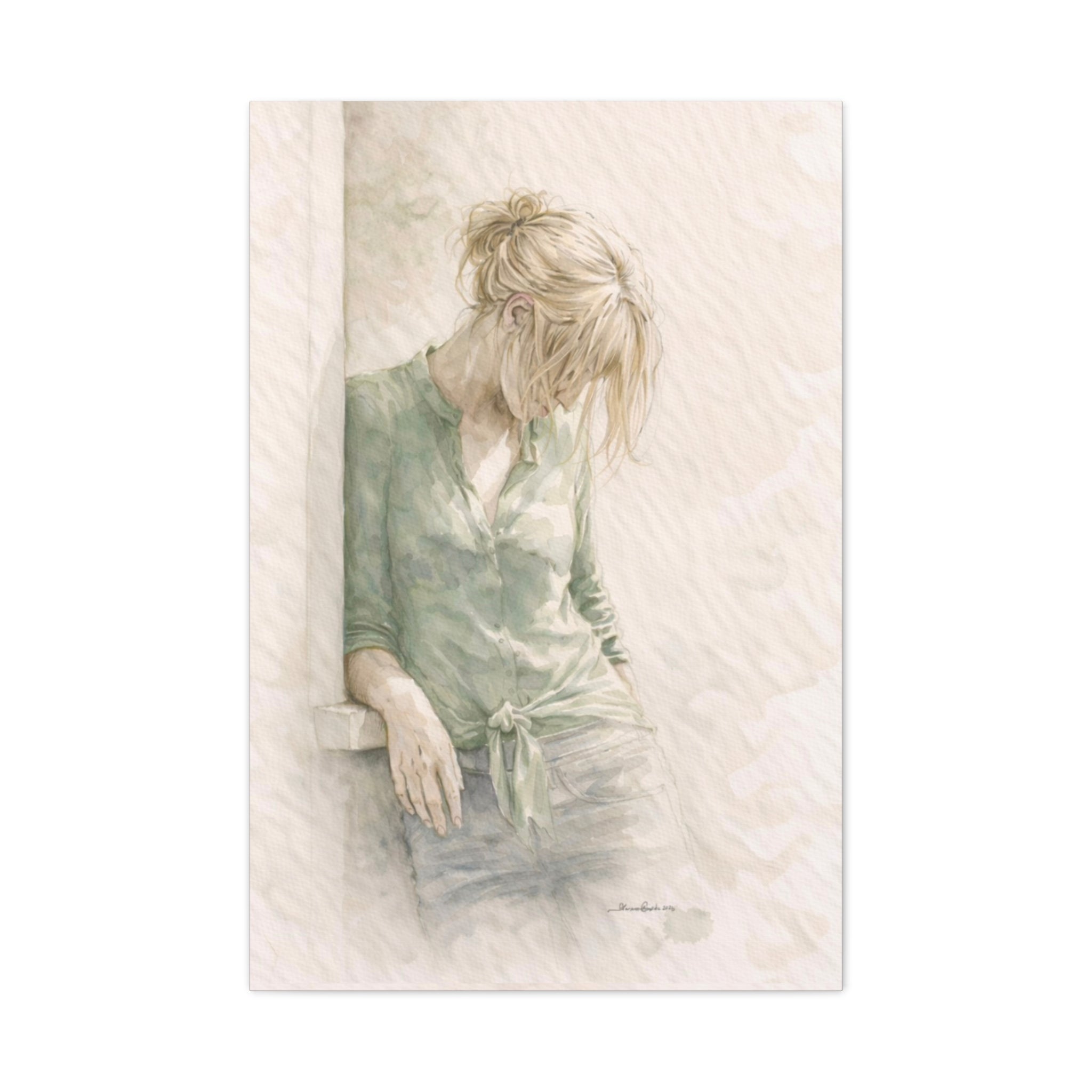 Minimalist Woman Wall Art Neutral Meditation Canvas Pause