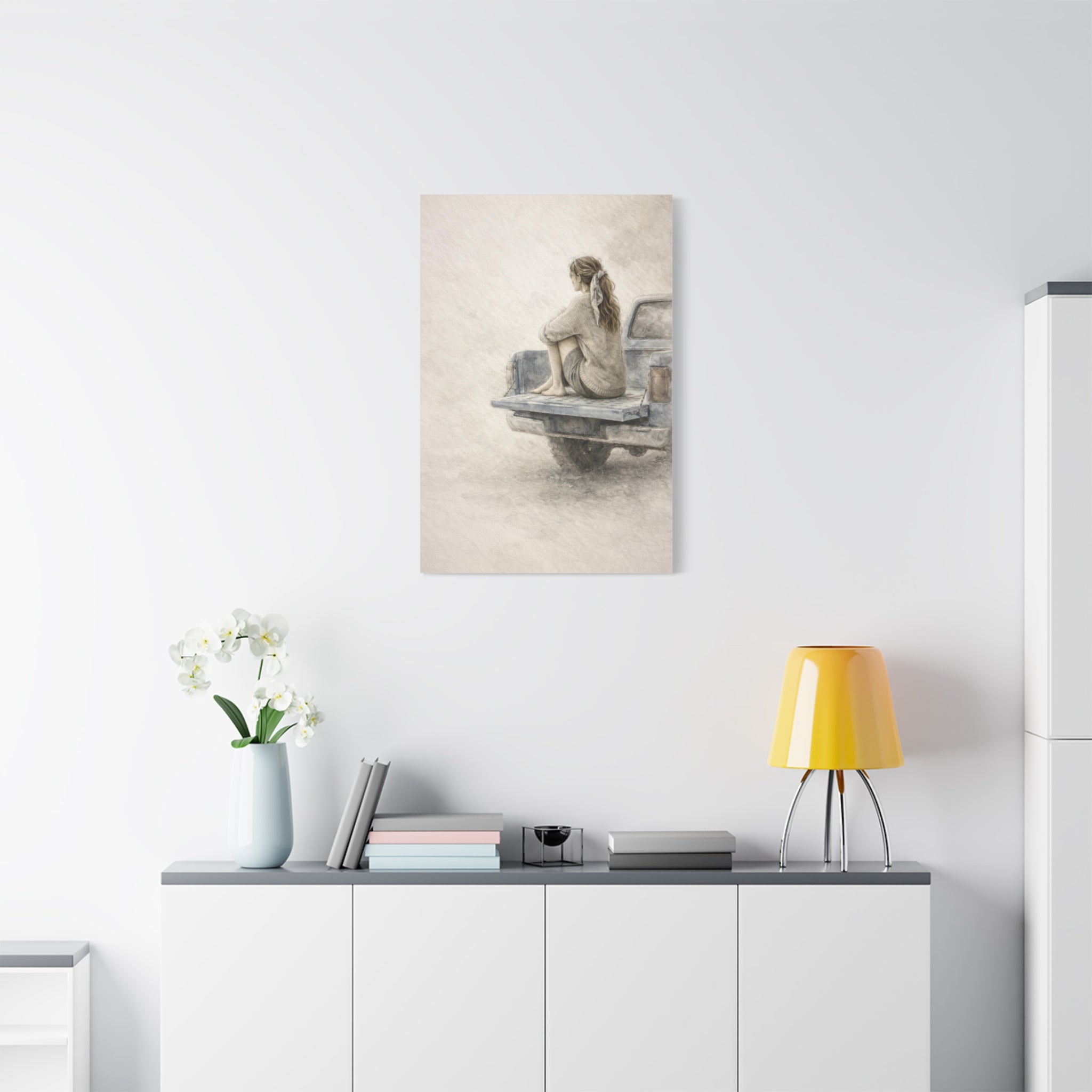 Waiting Stillness Feminine Wall Art Neutral Meditation Canvas Wait